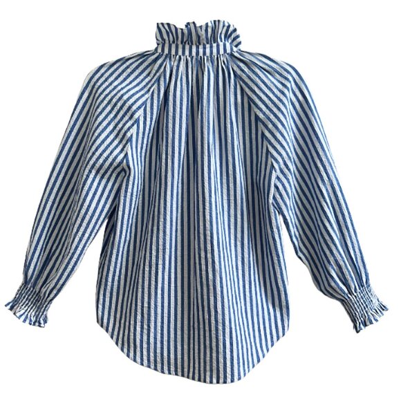 Veronica Beard Calisto Washed Blue White Ruffle Collar Button Revolve Shirt S - Picture 6 of 14